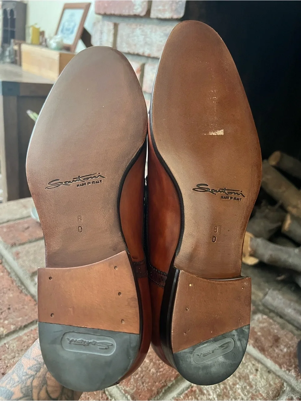 Santoni Cognac Leather Cap-Toe Derby Oxfords with Broguing